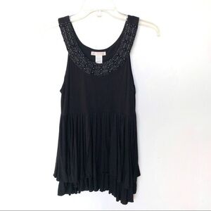 One Clothing Beaded Neckline Peplum Tank Black S